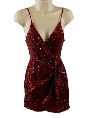 Lucy in the Sky Ruby Red Sequin Wrap Mini Dress